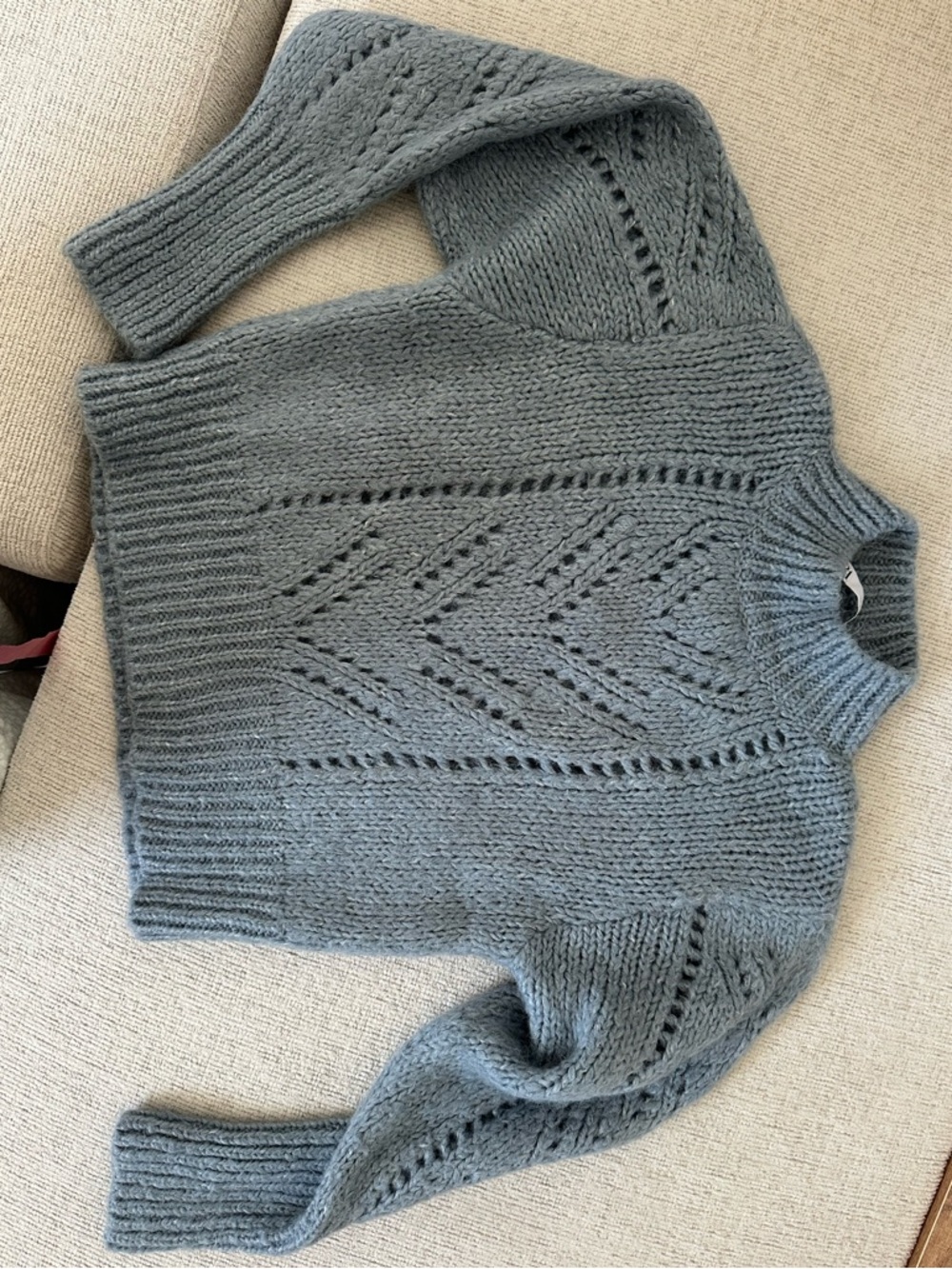 Zara Heather Gray Turtleneck Openwork Chevron Knit Sweater